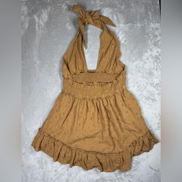 Aerie Spring Fling Boho Eyelet Embroidered Floral Halter Crossover Mini Dress L - Picture 12 of 16